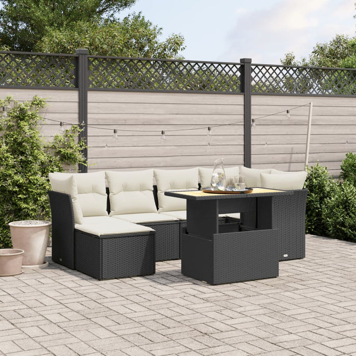 Set canapele de grădină cu perne, 7 piese, negru, poliratan WALTI
