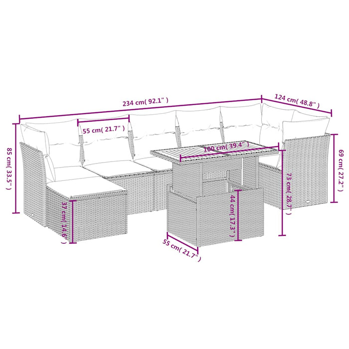 Set mobilier de grădină cu perne, 8 piese, negru, poliratan - WALTI WALTI