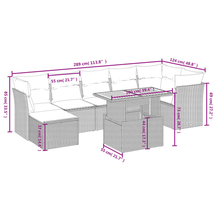 Set mobilier de grădină cu perne, 8 piese, negru, poliratan - WALTI WALTI