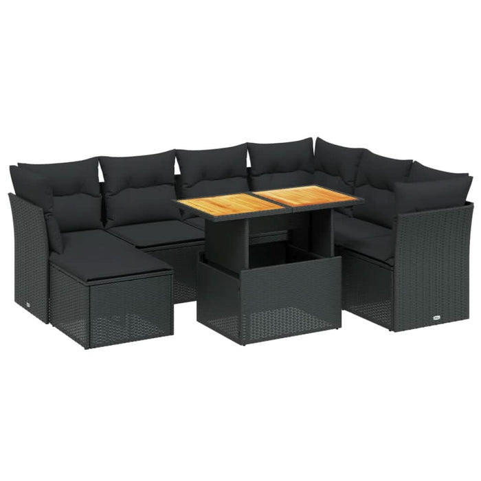 Set mobilier de grădină cu perne, 8 piese, negru, poliratan - WALTI WALTI