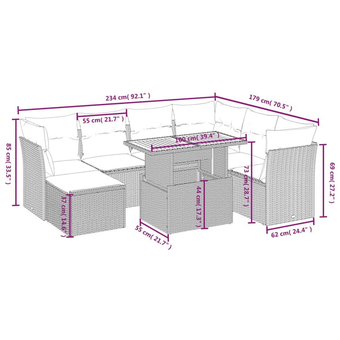 Set mobilier de grădină cu perne, 8 piese, negru, poliratan - WALTI WALTI