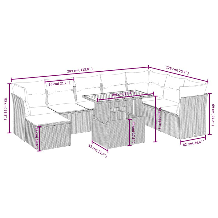 Set mobilier de grădină cu perne, 9 piese, negru, poliratan - WALTI WALTI