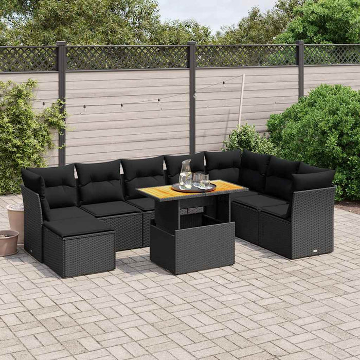 Set mobilier de grădină cu perne, 9 piese, negru, poliratan - WALTI WALTI