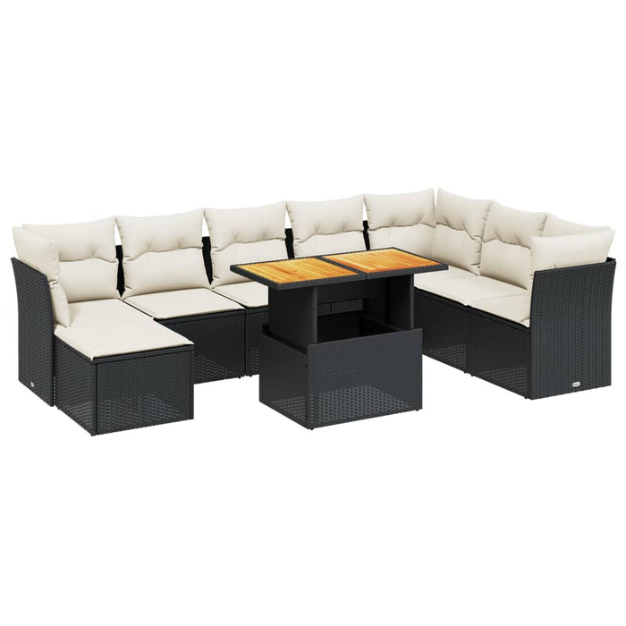 Set mobilier de grădină cu perne, 9 piese, negru, poliratan WALTI
