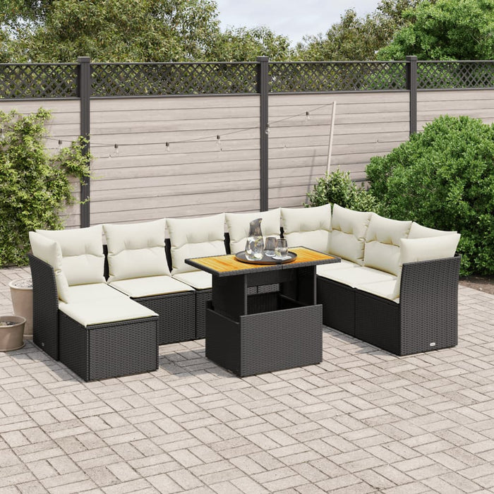 Set mobilier de grădină cu perne, 9 piese, negru, poliratan WALTI