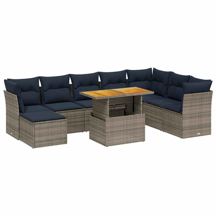 Set canapele de grădină cu perne, 9 piese, gri, poliratan WALTI