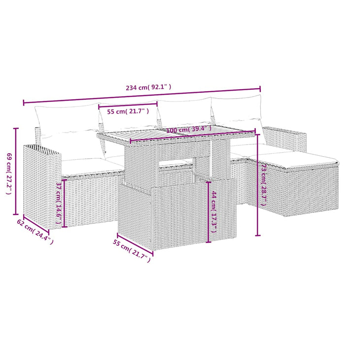 Set mobilier de grădină cu perne, 6 piese, negru, poliratan - WALTI WALTI
