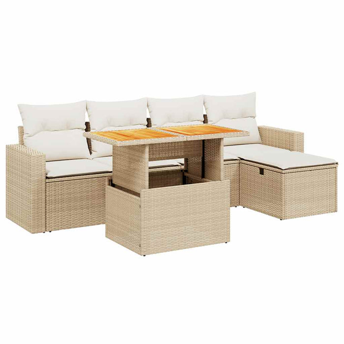 Set canapele de grădină cu perne, 6 piese, bej, poliratan WALTI