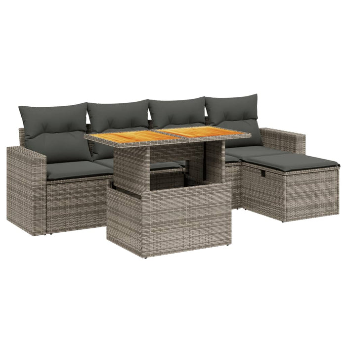 Set mobilier grădină cu perne, 6 piese, gri, poliratan WALTI