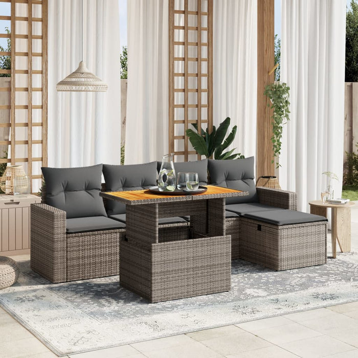 Set mobilier grădină cu perne, 6 piese, gri, poliratan WALTI