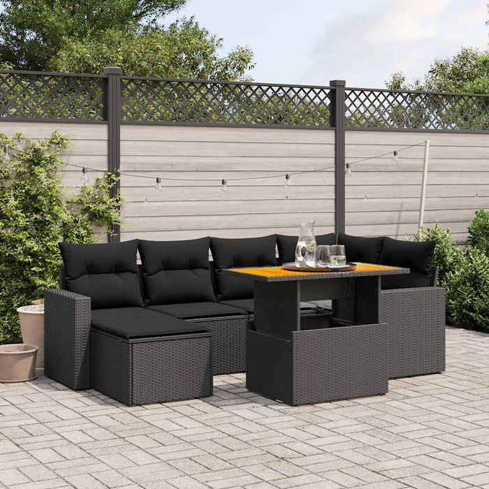 Set canapele de grădină cu perne, 7 piese, negru, poliratan - WALTI WALTI