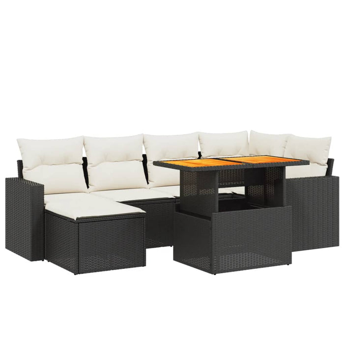 Set canapele de grădină cu perne, 7 piese, negru, poliratan WALTI