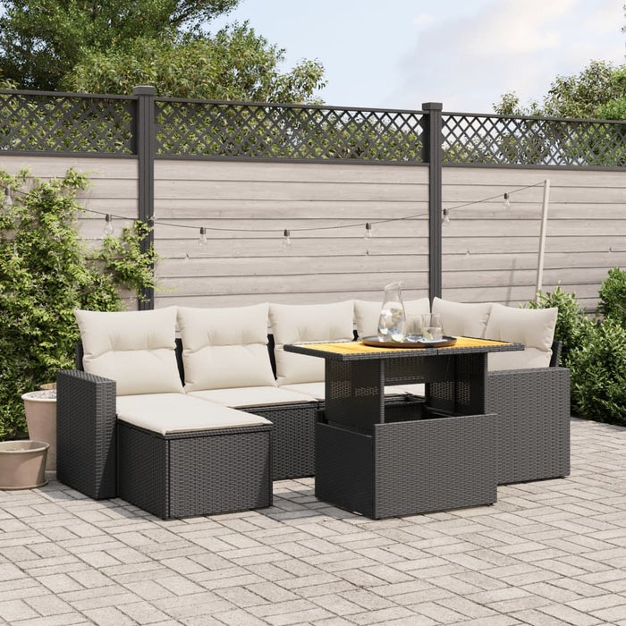 Set canapele de grădină cu perne, 7 piese, negru, poliratan WALTI
