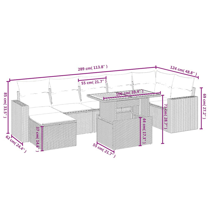 Set mobilier de grădină cu perne, 8 piese, negru, poliratan - WALTI WALTI
