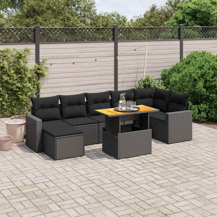 Set mobilier de grădină cu perne, 8 piese, negru, poliratan - WALTI WALTI