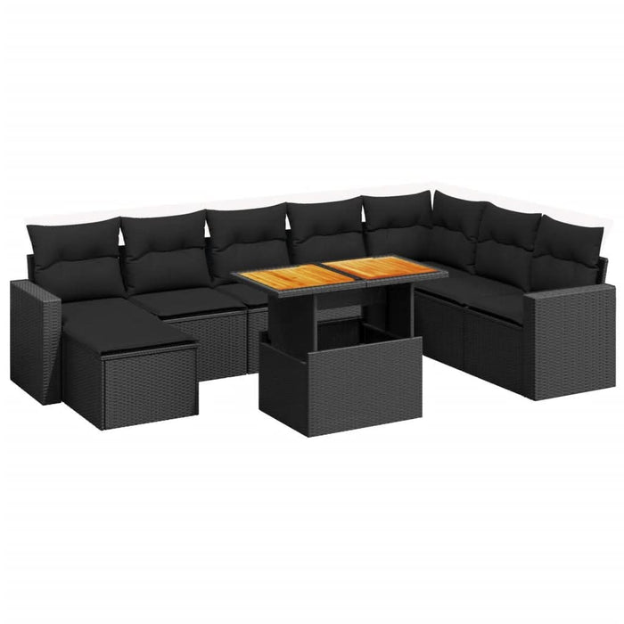 Set mobilier de grădină cu perne, 9 piese, negru, poliratan - WALTI WALTI