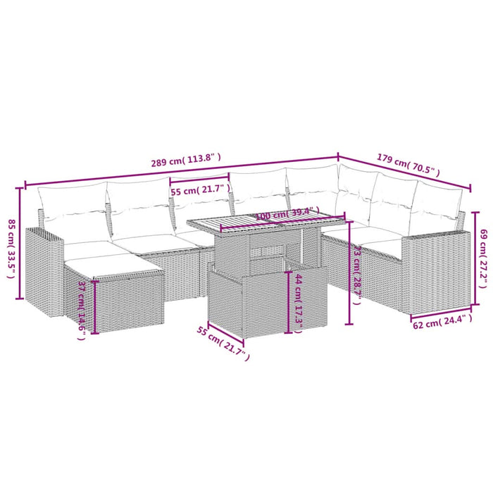 Set mobilier de grădină cu perne, 9 piese, negru, poliratan - WALTI WALTI