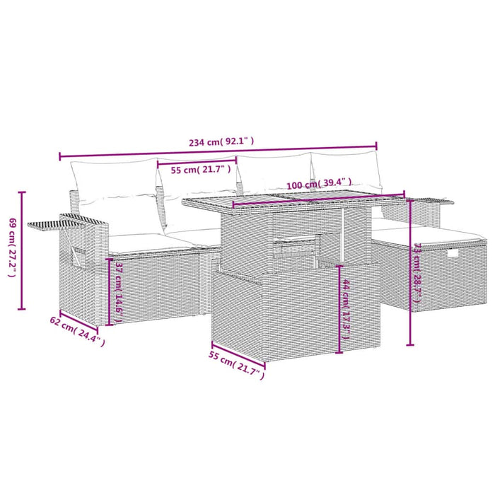 Set mobilier de grădină cu perne, 6 piese, negru, poliratan - WALTI WALTI