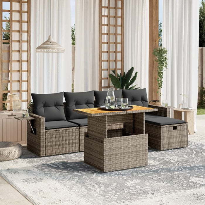 Set mobilier grădină cu perne, 6 piese, gri, poliratan - WALTI WALTI