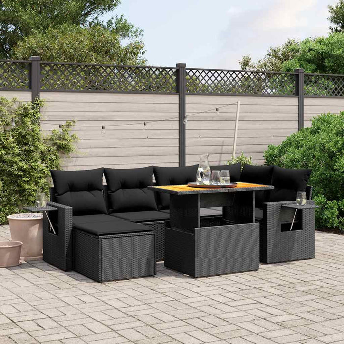 Set canapele de grădină cu perne, 7 piese, negru, poliratan WALTI
