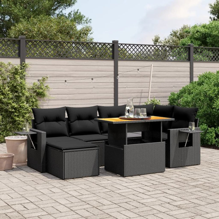 Set canapele de grădină cu perne, 7 piese, negru, poliratan - WALTI WALTI