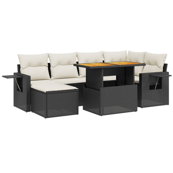 Set canapele de grădină cu perne, 7 piese, negru, poliratan WALTI
