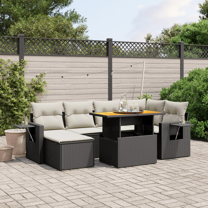 Set canapele de grădină cu perne, 7 piese, negru, poliratan WALTI