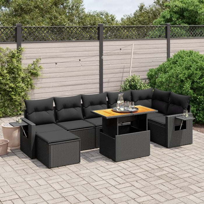 Set mobilier de grădină cu perne, 8 piese, negru, poliratan - WALTI WALTI