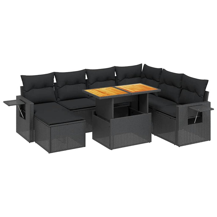 Set mobilier de grădină cu perne, 8 piese, negru, poliratan - WALTI WALTI