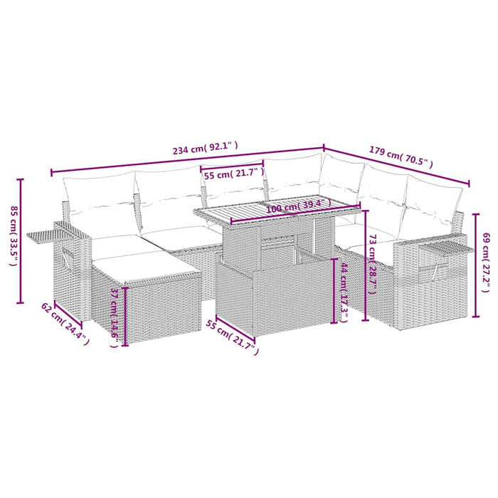 Set mobilier de grădină cu perne, 8 piese, negru, poliratan - WALTI WALTI