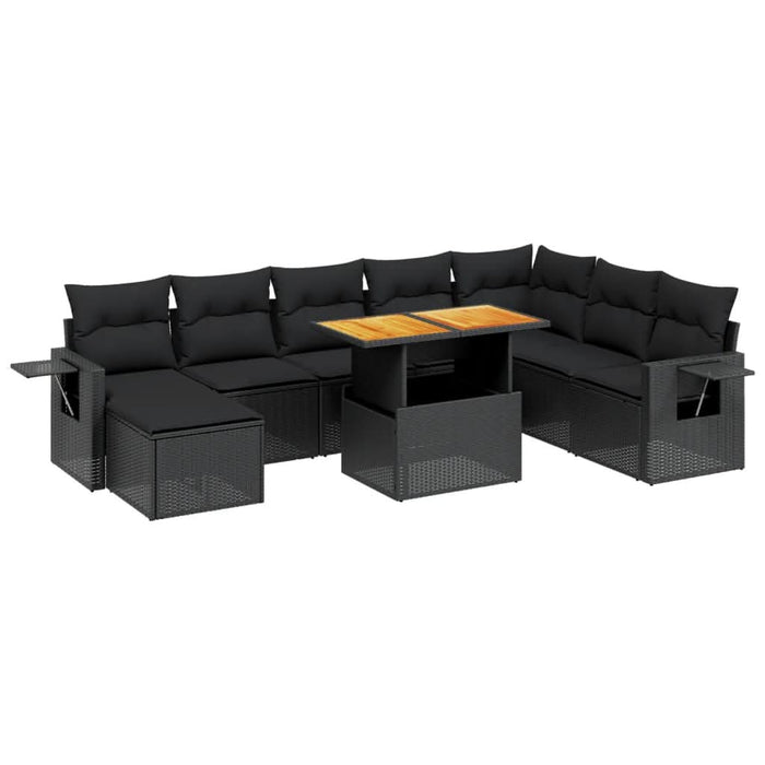 Set mobilier de grădină cu perne, 9 piese, negru, poliratan - WALTI WALTI