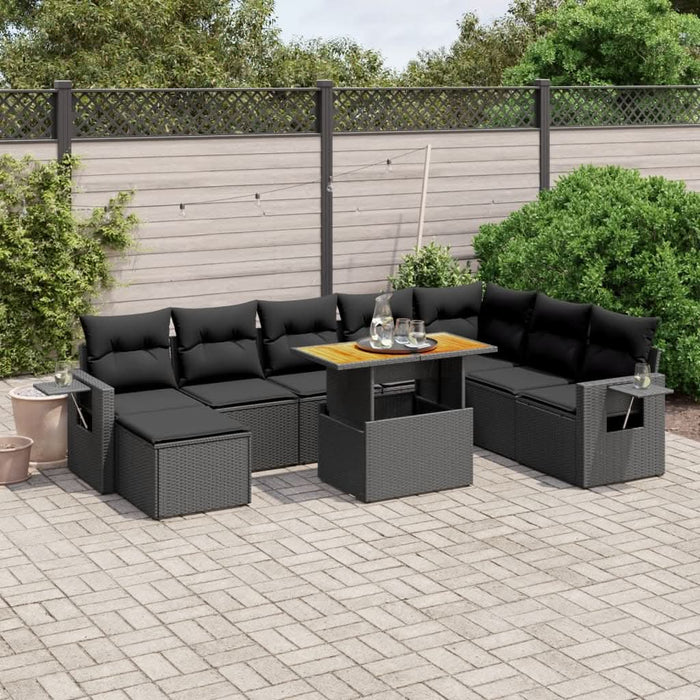 Set mobilier de grădină cu perne, 9 piese, negru, poliratan - WALTI WALTI