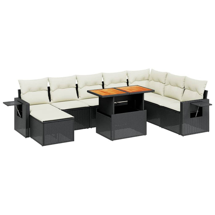 Set mobilier de grădină cu perne, 9 piese, negru, poliratan WALTI