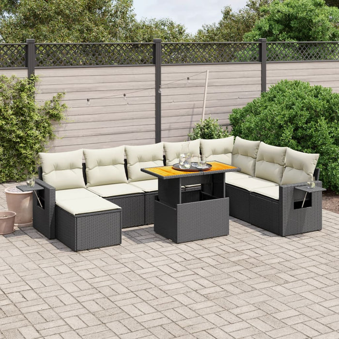 Set mobilier de grădină cu perne, 9 piese, negru, poliratan WALTI
