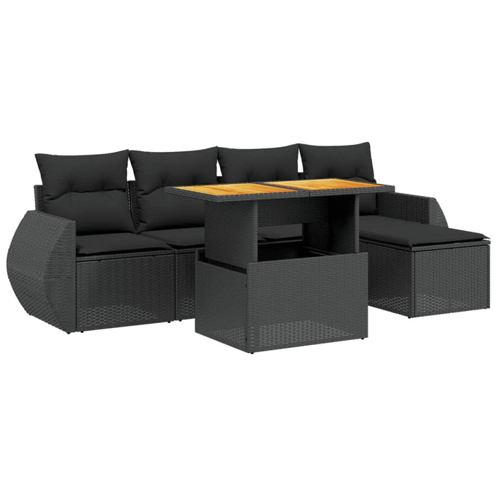 Set mobilier de grădină cu perne, 6 piese, negru, poliratan - WALTI WALTI