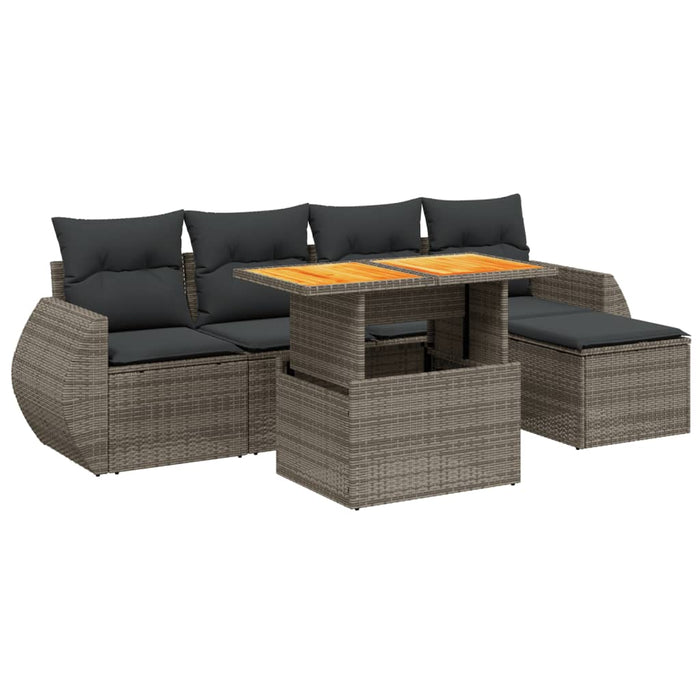 Set mobilier grădină cu perne, 6 piese, gri, poliratan WALTI