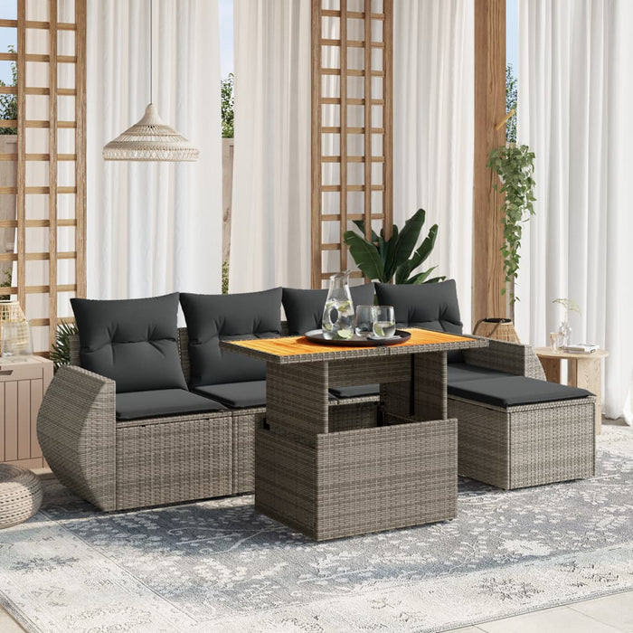 Set mobilier grădină cu perne, 6 piese, gri, poliratan WALTI