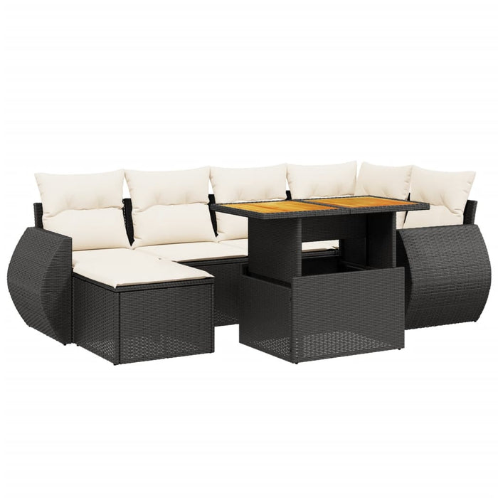 Set canapele de grădină cu perne, 7 piese, negru, poliratan WALTI