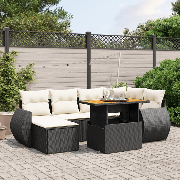 Set canapele de grădină cu perne, 7 piese, negru, poliratan WALTI