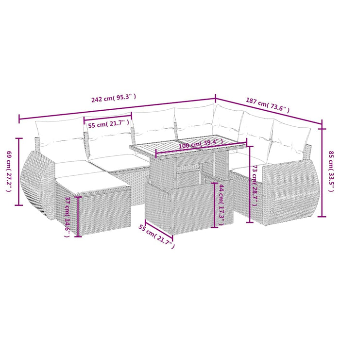 Set mobilier de grădină cu perne, 8 piese, negru, poliratan - WALTI WALTI