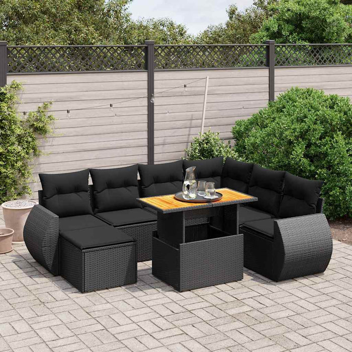 Set mobilier de grădină cu perne, 8 piese, negru, poliratan - WALTI WALTI