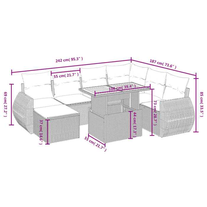 Set mobilier de grădină cu perne, 8 piese, negru, poliratan - WALTI WALTI