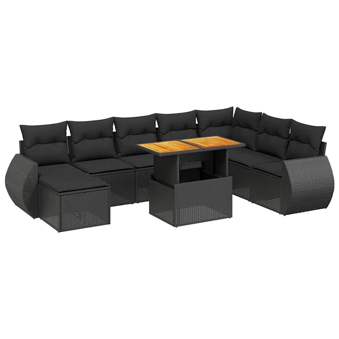 Set mobilier de grădină cu perne, 9 piese, negru, poliratan - WALTI WALTI