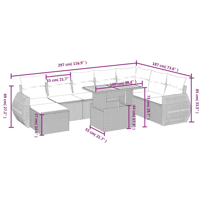 Set mobilier de grădină cu perne, 9 piese, negru, poliratan - WALTI WALTI