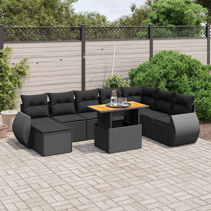 Set mobilier de grădină cu perne, 9 piese, negru, poliratan - WALTI WALTI