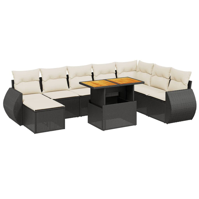 Set mobilier de grădină cu perne, 9 piese, negru, poliratan WALTI