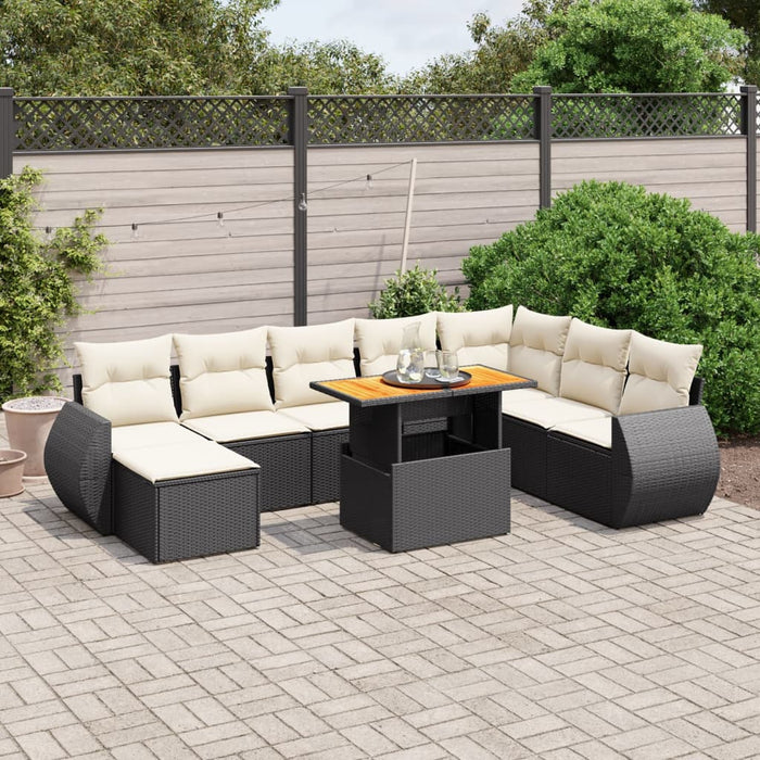 Set mobilier de grădină cu perne, 9 piese, negru, poliratan WALTI