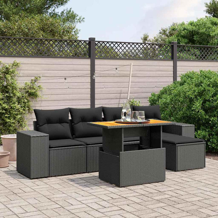 Set mobilier de grădină cu perne, 6 piese, negru, poliratan WALTI