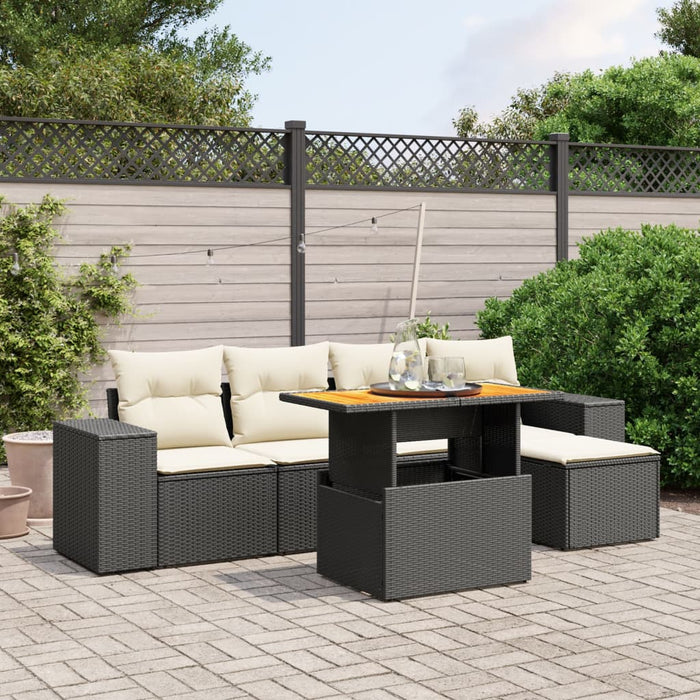 Set mobilier de grădină cu perne, 6 piese, negru, poliratan - WALTI WALTI