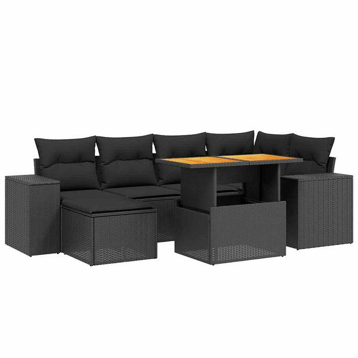 Set canapele de grădină cu perne, 7 piese, negru, poliratan - WALTI WALTI